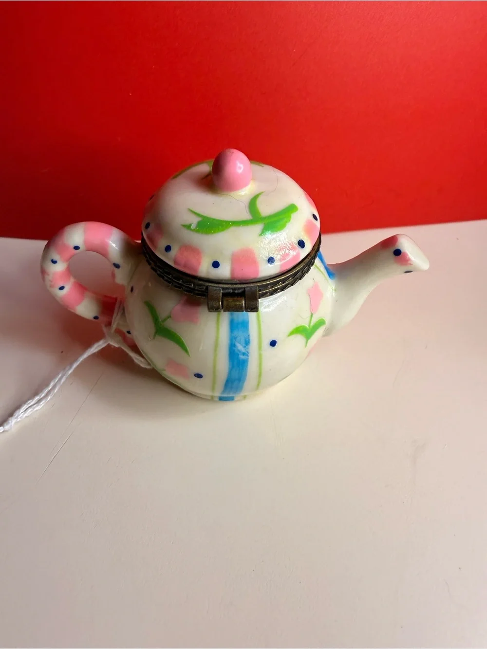 Vintage Style White and Pink Floral Teapot Trinket Box